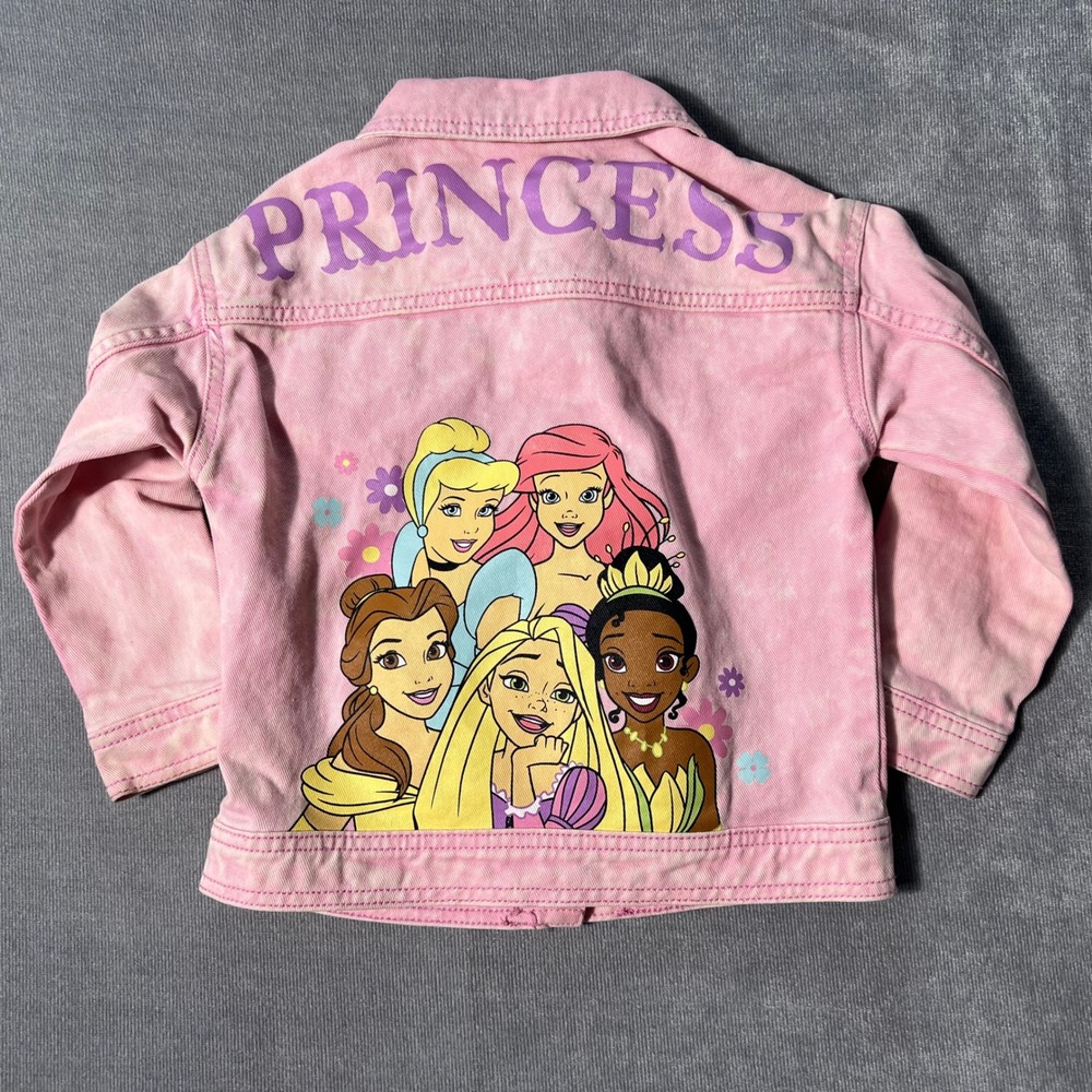 Disney Princess Girls Pink Acid Wash Denim Jacket Size 5 SP2522092PR